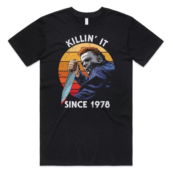 Killin It Since 1978 Michael Myers Halloween Funny Fan Gift Graphic T-shirt 79 - Picture 1 of 5